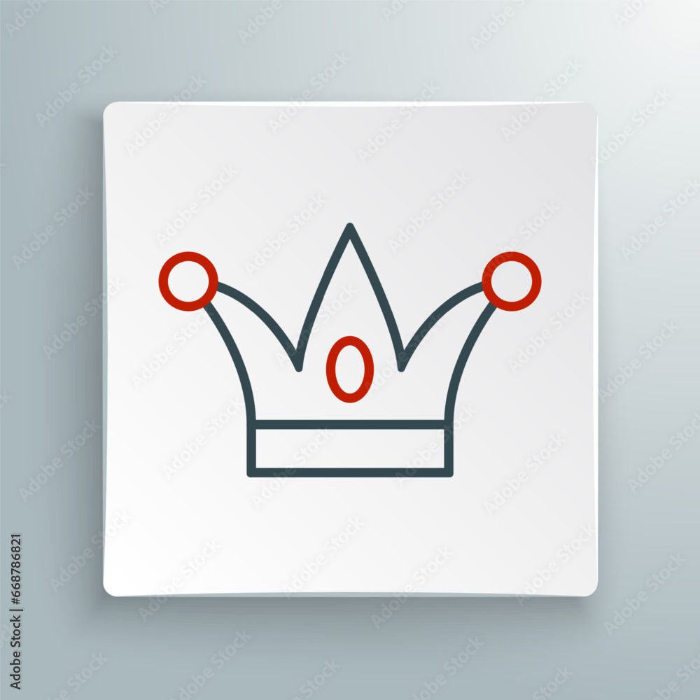Line Jester hat with bells isolated on white background. Clown icon. Amusement park funnyman sign. Colorful outline concept. Vector Line Jester hat with bells isolated on white background. Clown icon. Amusement park funnyman sign. Colorful outline concept. Vector