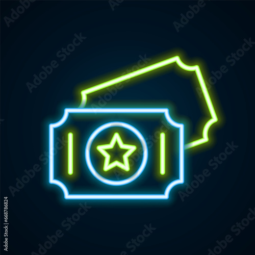 Glowing neon line Circus ticket icon isolated on black background. Amusement park. Colorful outline concept. Vector