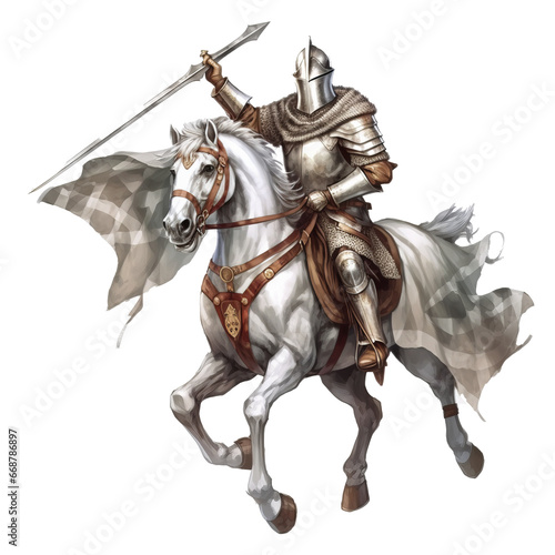 Medieval knight on white steed, isolated. © Suralai