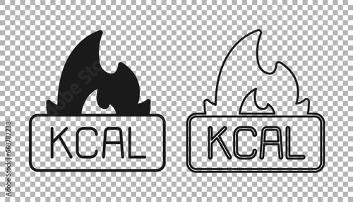Black Kcal icon isolated on isolated on transparent background. Health food. Vector