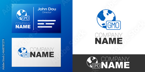 Logotype GMO icon isolated on white background. Genetically modified organism acronym. Dna food modification. Logo design template element. Vector