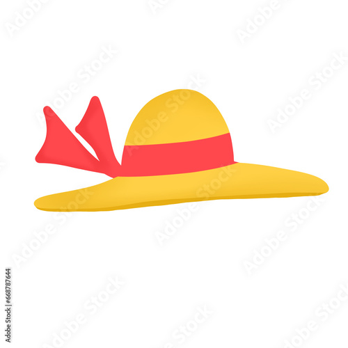 Woman Straw Hat Beach with Ribbon Icon Graphic Clipart Cartoon