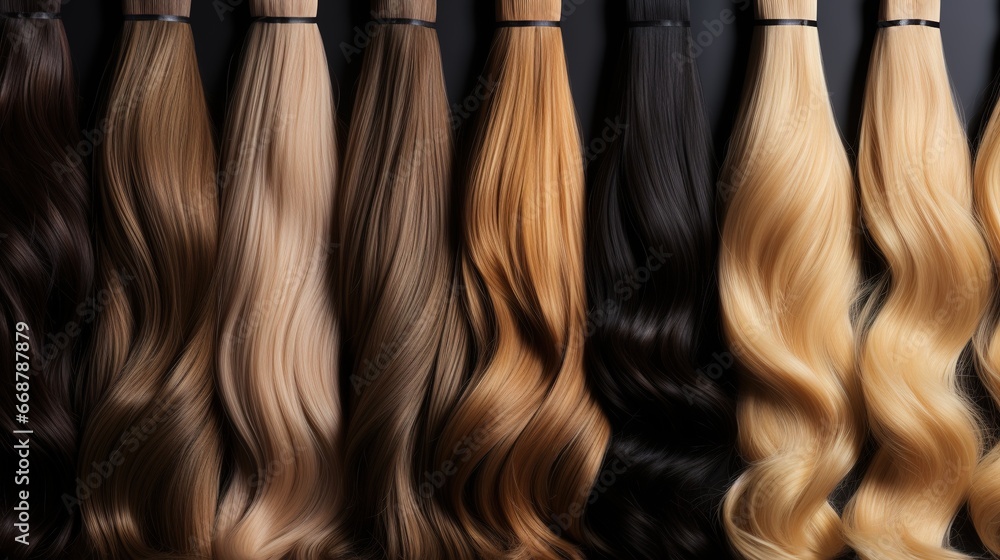 Generative AI, Beauty salon hair extensions different color samples  - obrazy, fototapety, plakaty 
