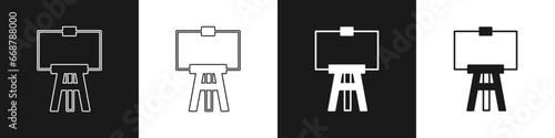Set Wood easel or painting art boards icon isolated on black and white background. Vector