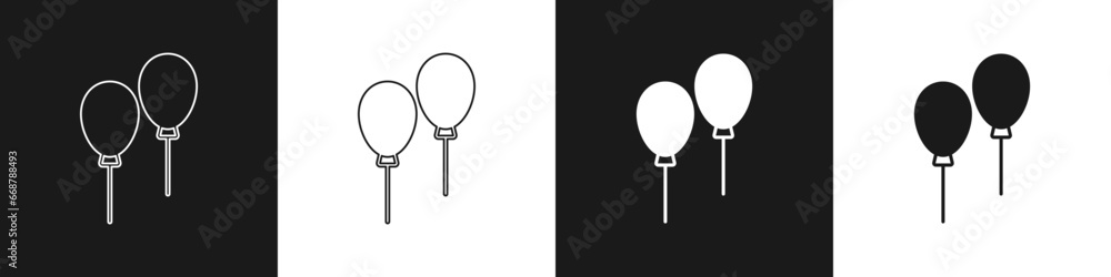 Set Balloons with ribbon icon isolated on black and white background. Vector Set Balloons with ribbon icon isolated on black and white background. Vector