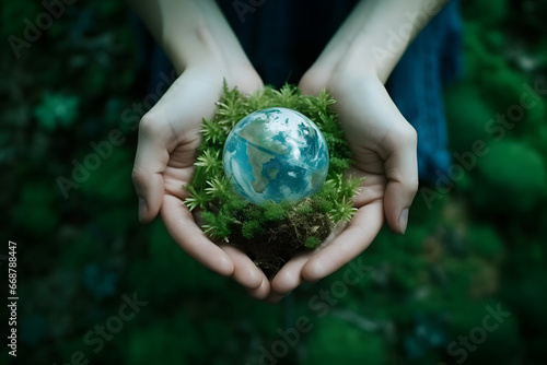 Environment Global Earth Day In the top view the holding plant ball in the hands