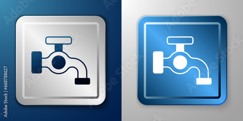 White Water tap icon isolated on blue and grey background. Silver and blue square button. Vector