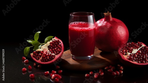 A glass of vibrant pomegranate juice with seeds artfully sprinkled on top, a textural and flavorful delight.