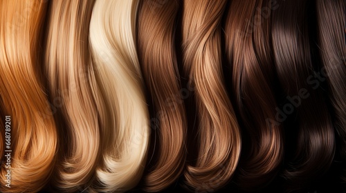 Generative AI  Beauty salon hair extensions different color samples 