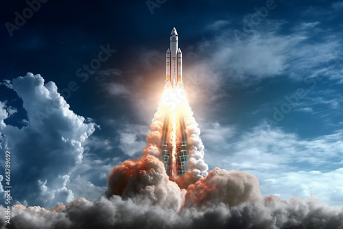 Gigantic rocket launch, hyper-realistic photo