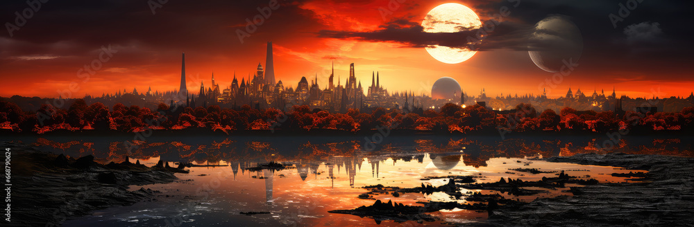 Naklejka premium Echoes of Civilization: The Stark and Haunting Beauty of a Post-Apocalyptic Urban Landscape - Generative AI