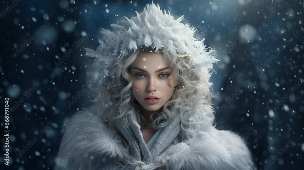 portrait of a snow queen. beautiful gray-eyed woman with white hair in a snowy forest. cute character. generative ai.
portrait of a snow queen. beautiful gray-eyed woman with white hair in a snowy forest. cute character. generative ai.