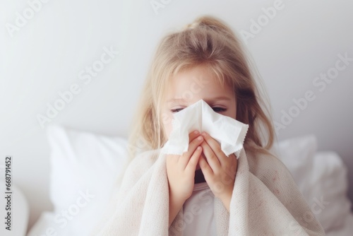 Photo of a sneezing child. Allergy, virus, cold