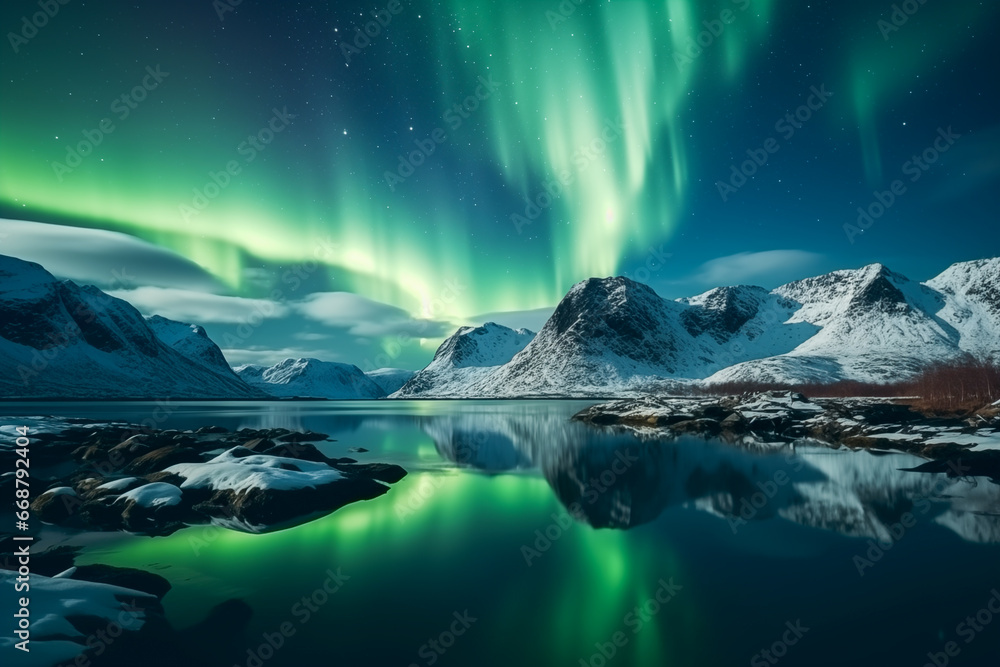 Northern lights, starry sky with polar lights Northern lights, starry sky with polar lights
