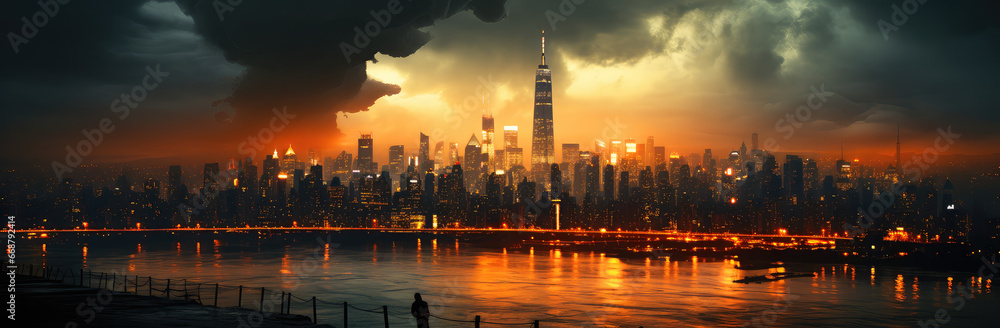 Obraz premium Echoes of Civilization: The Stark and Haunting Beauty of a Post-Apocalyptic Urban Landscape - Generative AI