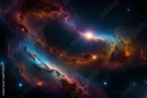 a celestial, cosmic scene with swirling galaxies and nebulae in a vibrant color palette. © rao zabi