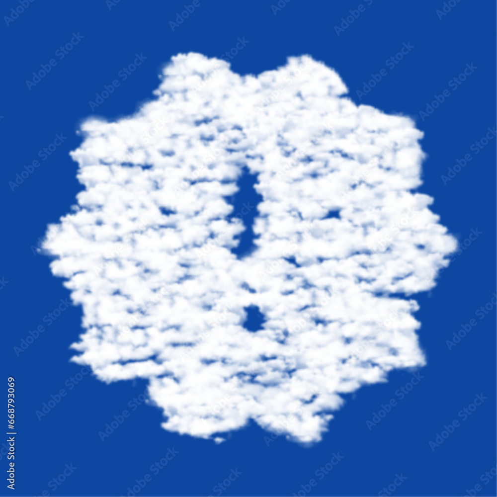 Clouds in the shape of a warning symbol on a blue sky background. A symbol consisting of clouds in the center. Vector illustration on blue background