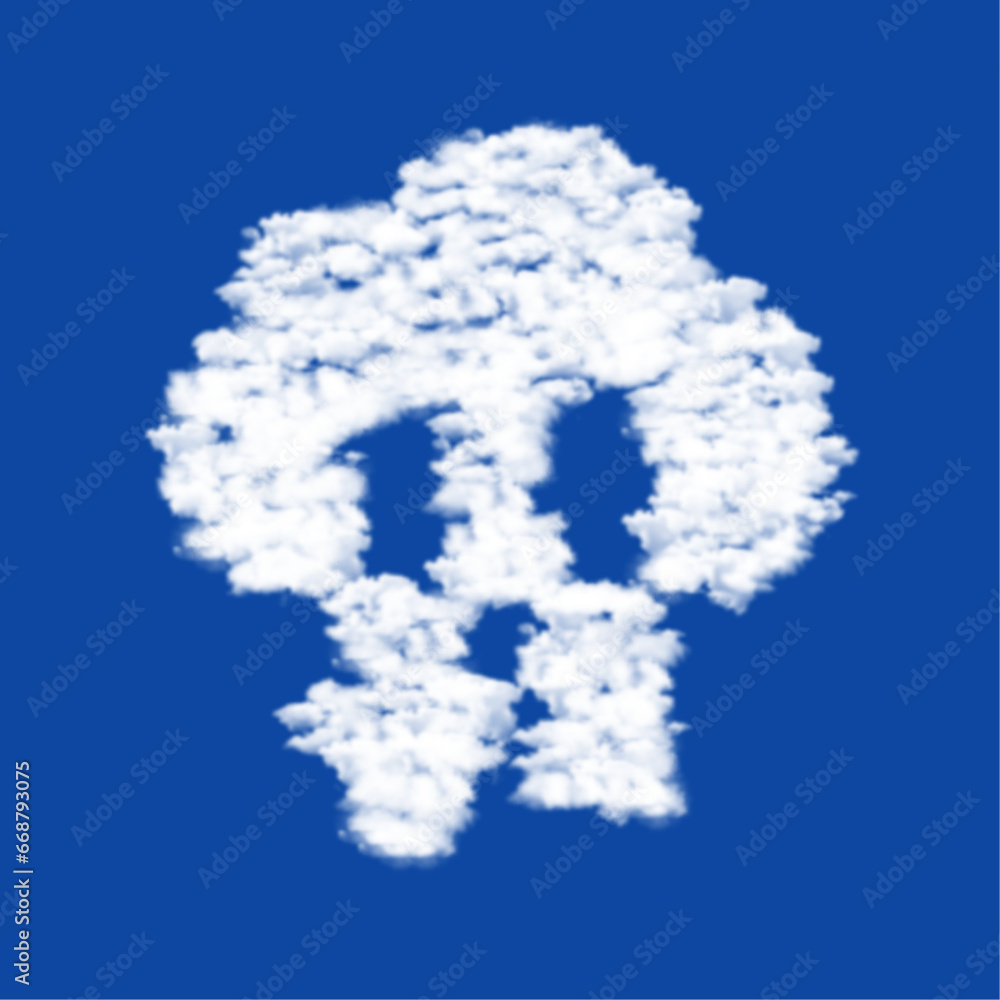 Clouds in the shape of a cloud technology symbol on a blue sky background. A symbol consisting of clouds in the center. Vector illustration on blue background