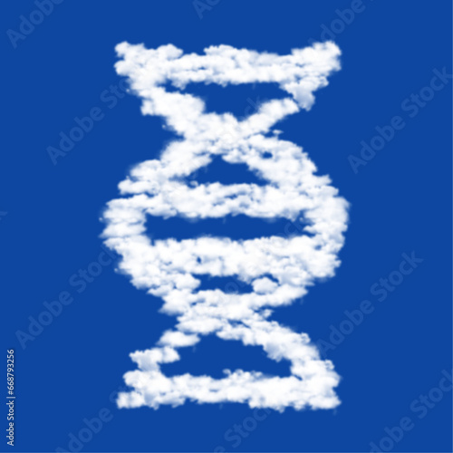 Clouds in the shape of a dna symbol on a blue sky background. A symbol consisting of clouds in the center. Vector illustration on blue background