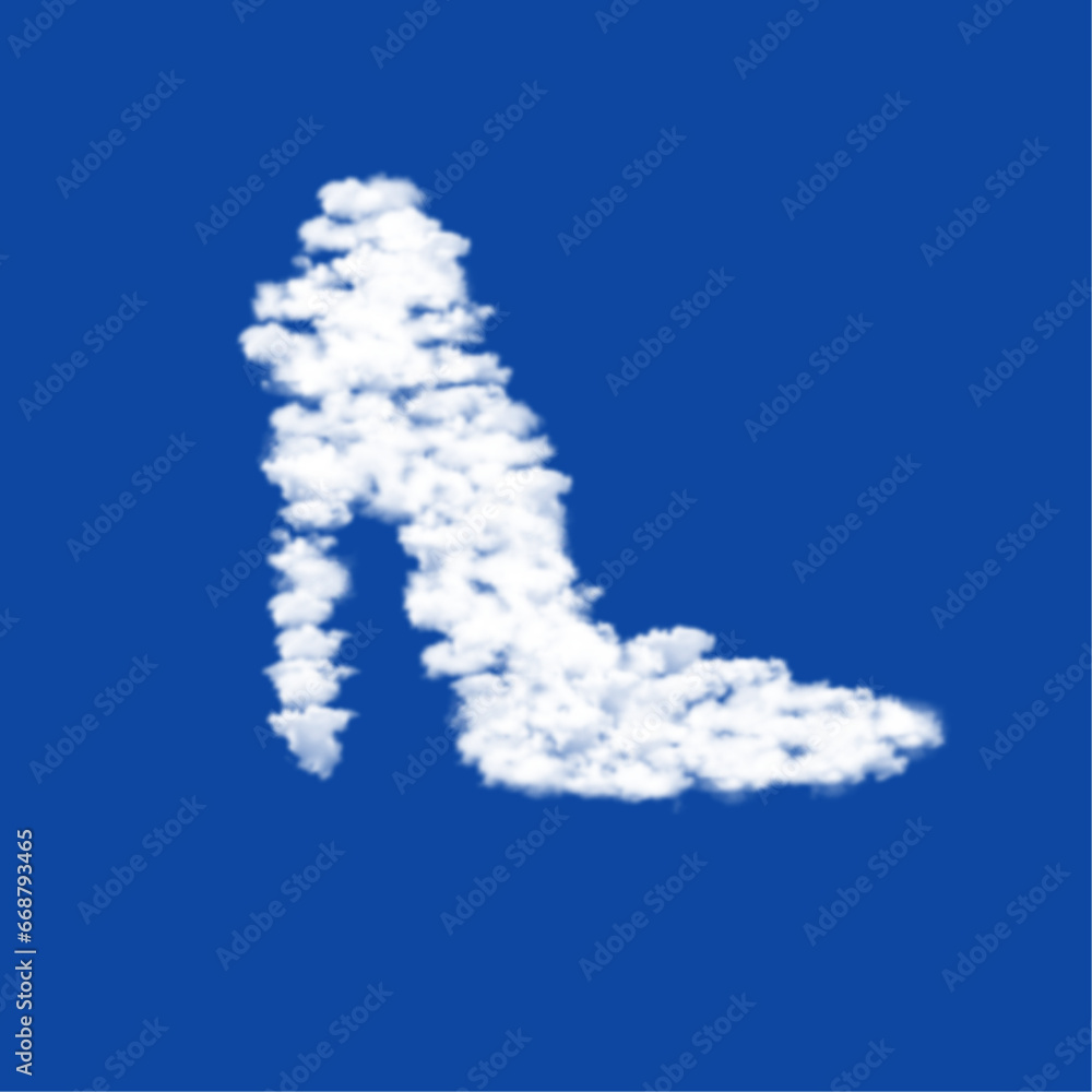 Clouds in the shape of a High heel shoe symbol on a blue sky background. A symbol consisting of clouds in the center. Vector illustration on blue background