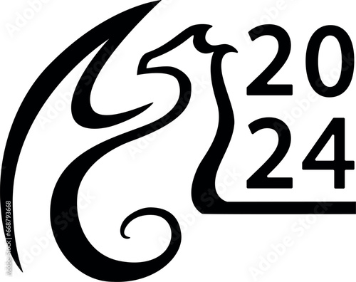 Wallpaper Mural Dragon, minimalistic symbol of 2024 - vector silhouette picture for printing or cutting out. Dragon 2024 for sublimation or laser cutting Torontodigital.ca