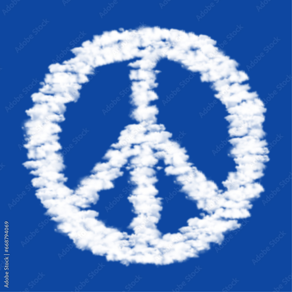 Clouds in the shape of a peace symbol on a blue sky background. A symbol consisting of clouds in the center. Vector illustration on blue background Clouds in the shape of a peace symbol on a blue sky background. A symbol consisting of clouds in the center. Vector illustration on blue background