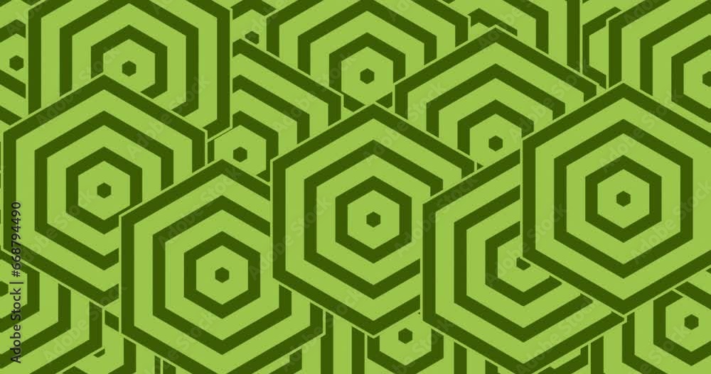 Small hexagonal radiowave arranged and placed randomly to form a pattern grid. Multiple growing polygon radiowave seamless looped motion graphics shape background. green color background. Small hexagonal radiowave arranged and placed randomly to form a pattern grid. Multiple growing polygon radiowave seamless looped motion graphics shape background. green color background.