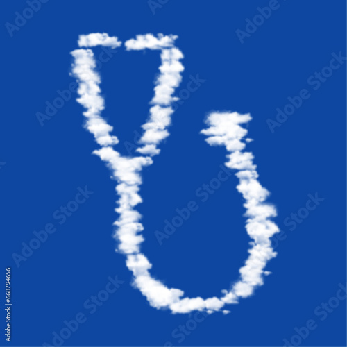 Clouds in the shape of a stethoscope symbol on a blue sky background. A symbol consisting of clouds in the center. Vector illustration on blue background