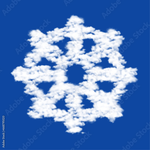 Clouds in the shape of a wheel symbol on a blue sky background. A symbol consisting of clouds in the center. Vector illustration on blue background
