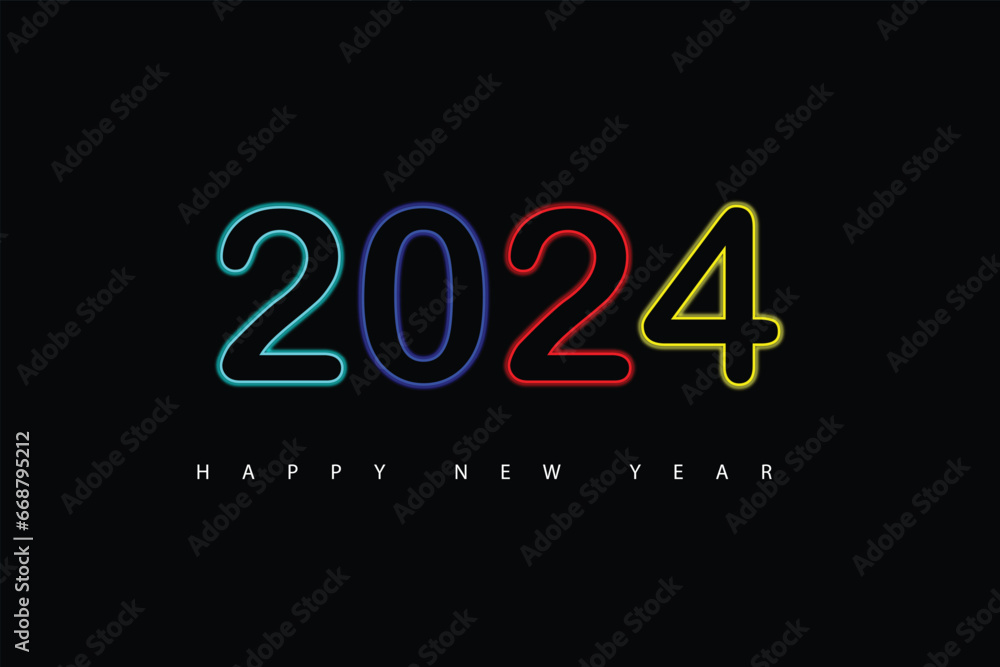Happy new year 2024 . light effect text . Happy new year 2024 . light effect text .