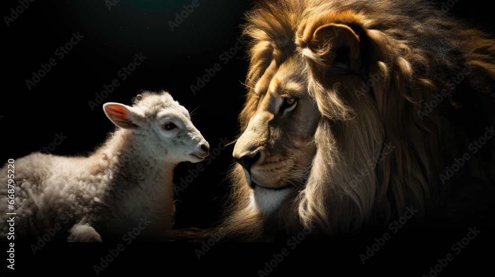 The Lion and the Lamb together in an image on a black background.