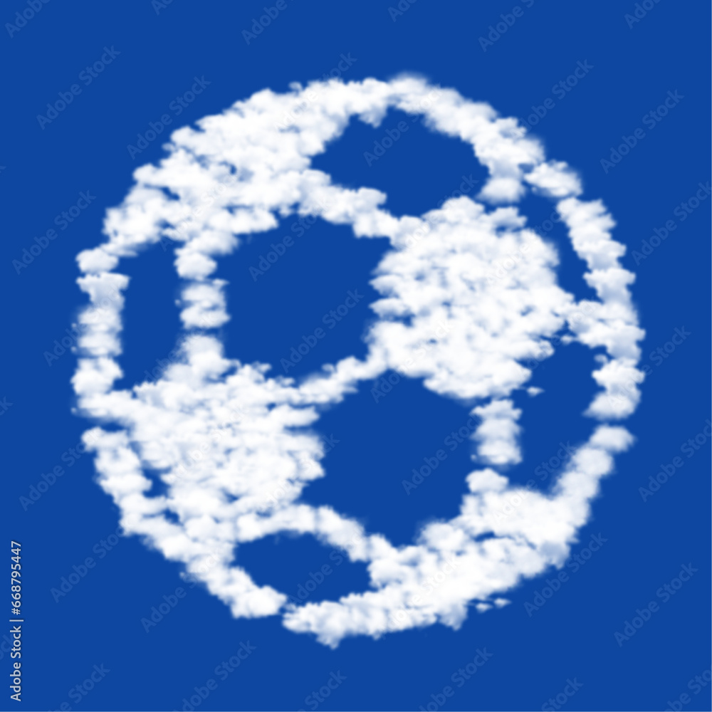 Clouds in the shape of a football symbol on a blue sky background. A symbol consisting of clouds in the center. Vector illustration on blue background