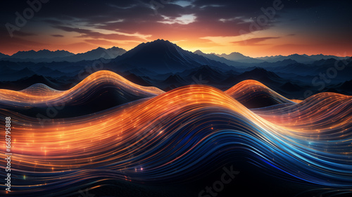 Psychedelic concept light shadow and sunset mountain view