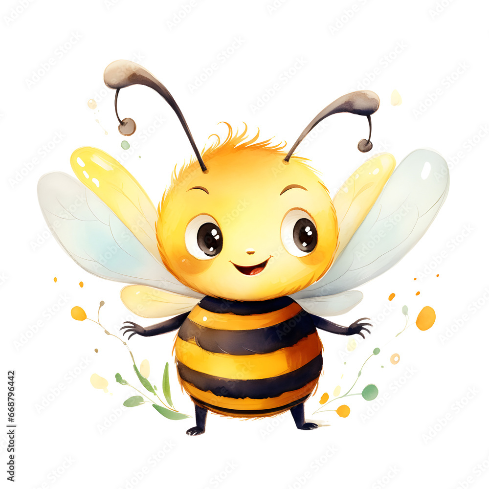 watercolor little bee, kid cartoon illustration watercolor little bee, kid cartoon illustration