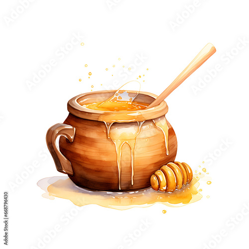 honey pot watercolor, kid cartoon illustration