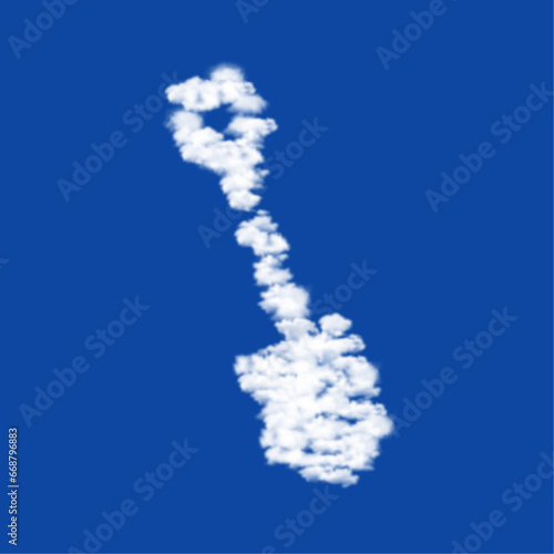 Clouds in the shape of a shovel symbol on a blue sky background. A symbol consisting of clouds in the center. Vector illustration on blue background