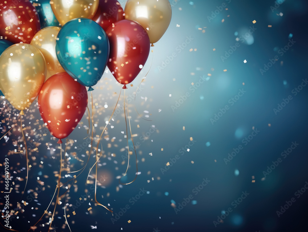 Bright helium balloons and confetti, ideal for a celebratory postcard. Bright helium balloons and confetti, ideal for a celebratory postcard.