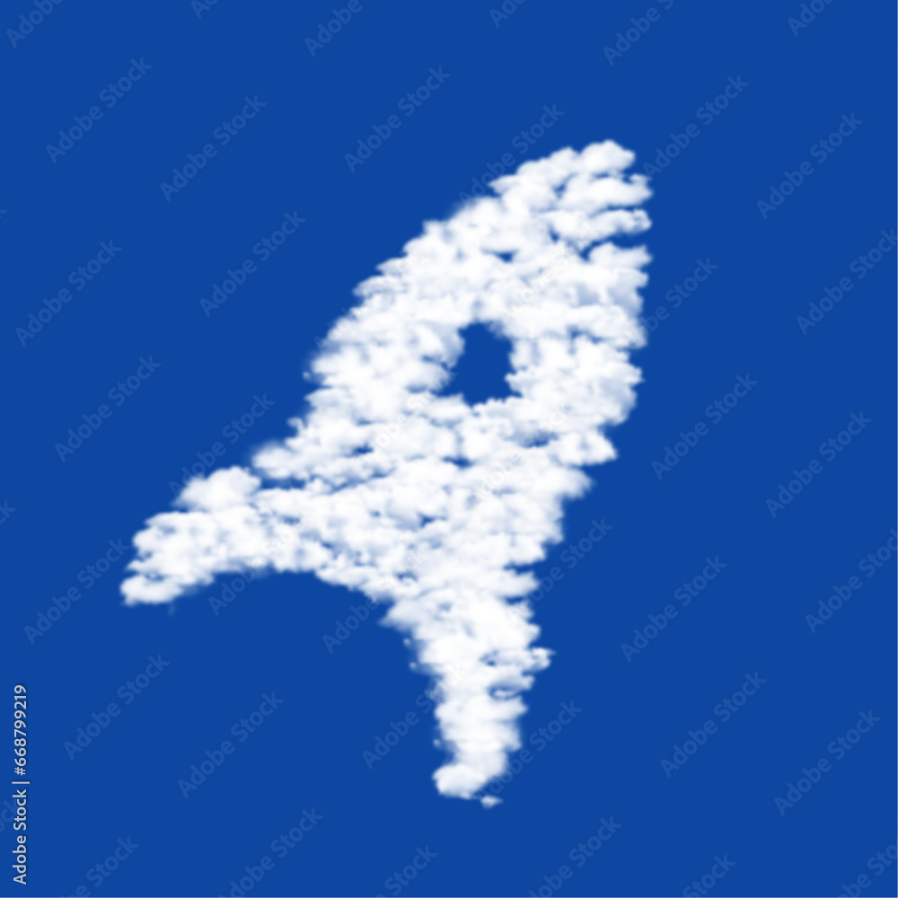 Clouds in the shape of a rocket symbol on a blue sky background. A symbol consisting of clouds in the center. Vector illustration on blue background
