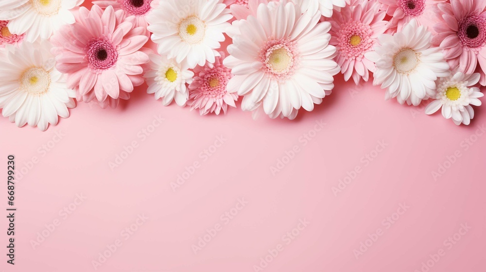 abstract color white and pink flowers on white background and white flower frame and orange leaves background texture, flowers banner, pink background