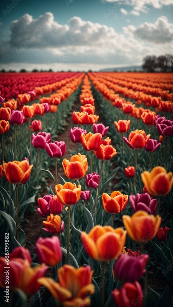 Vibrant Tulip Fields in Full Bloom