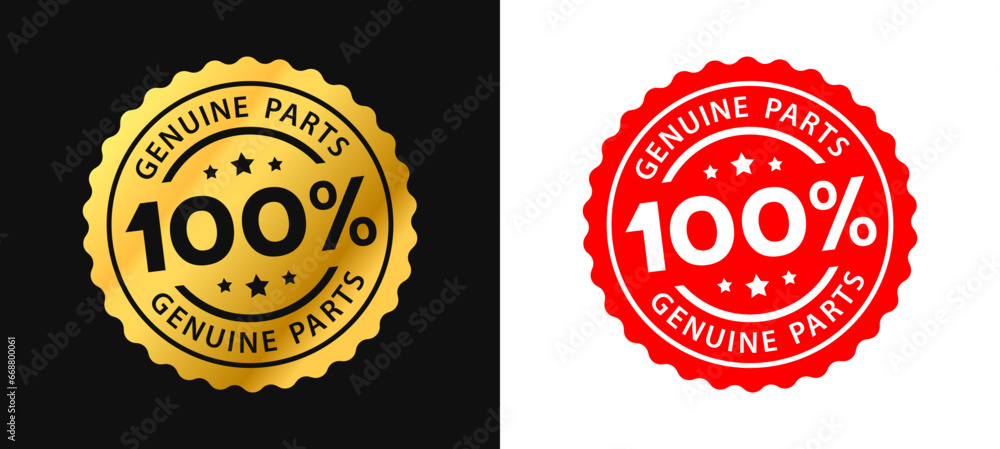 100 percent genuine parts text with circular red and gold stamp frame label. Vector Illustration
 - obrazy, fototapety, plakaty 