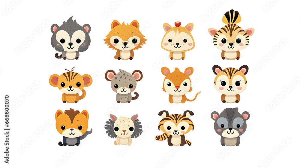 Cartoon clip art style of various animals for children