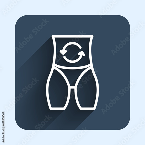 White line Metabolism of human organism icon isolated on isolated with long shadow background. Digestion, metabolic system and hormones concept. Blue square button. Vector