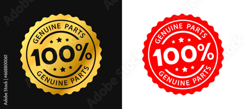 100 percent genuine parts text with circular red and gold stamp frame label. Vector Illustration
 photo