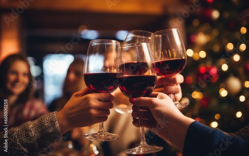 People toasting with wine at Christmas