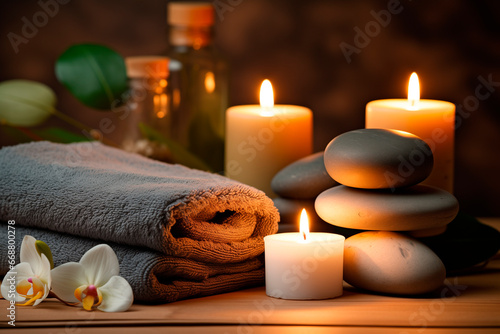 Serenity and Relaxation in a Spa Setting with Lotus Flowers and Coastal Stones