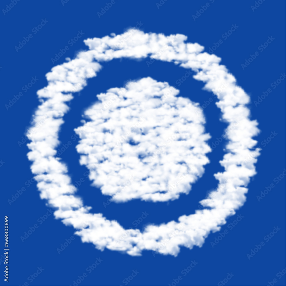 Naklejka premium Clouds in the shape of a radio button symbol on a blue sky background. A symbol consisting of clouds in the center. Vector illustration on blue background