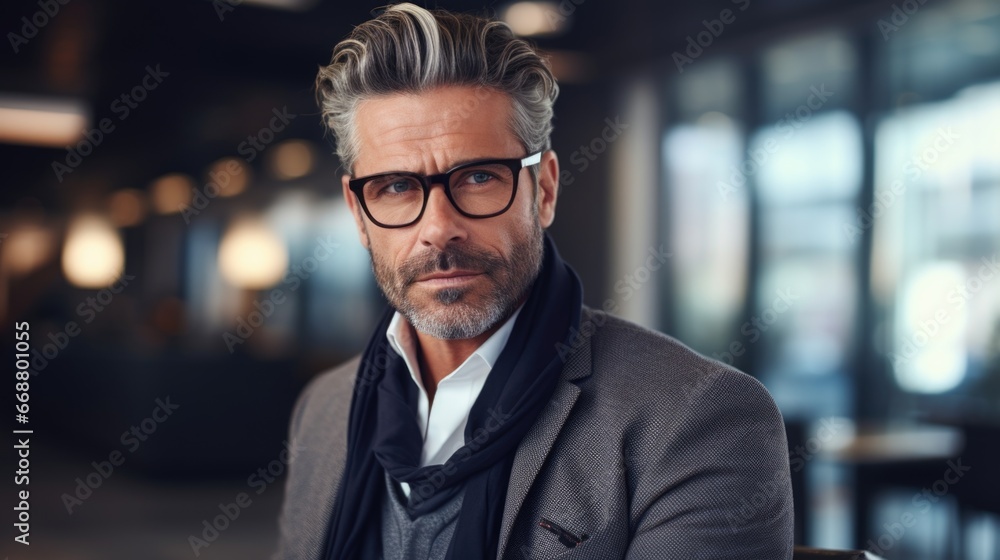 Photo of a handsome middle-aged man in stylish clothes and fashionable glasses. Photo of a handsome middle-aged man in stylish clothes and fashionable glasses.