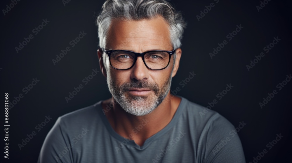 Photo of a handsome middle-aged man in stylish clothes and fashionable glasses. Photo of a handsome middle-aged man in stylish clothes and fashionable glasses.