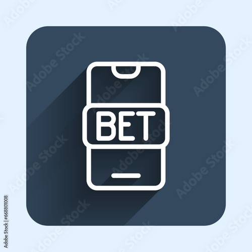 White line Online sports betting icon isolated with long shadow background. Sport bet bookmaker. Betting online make money. Blue square button. Vector
